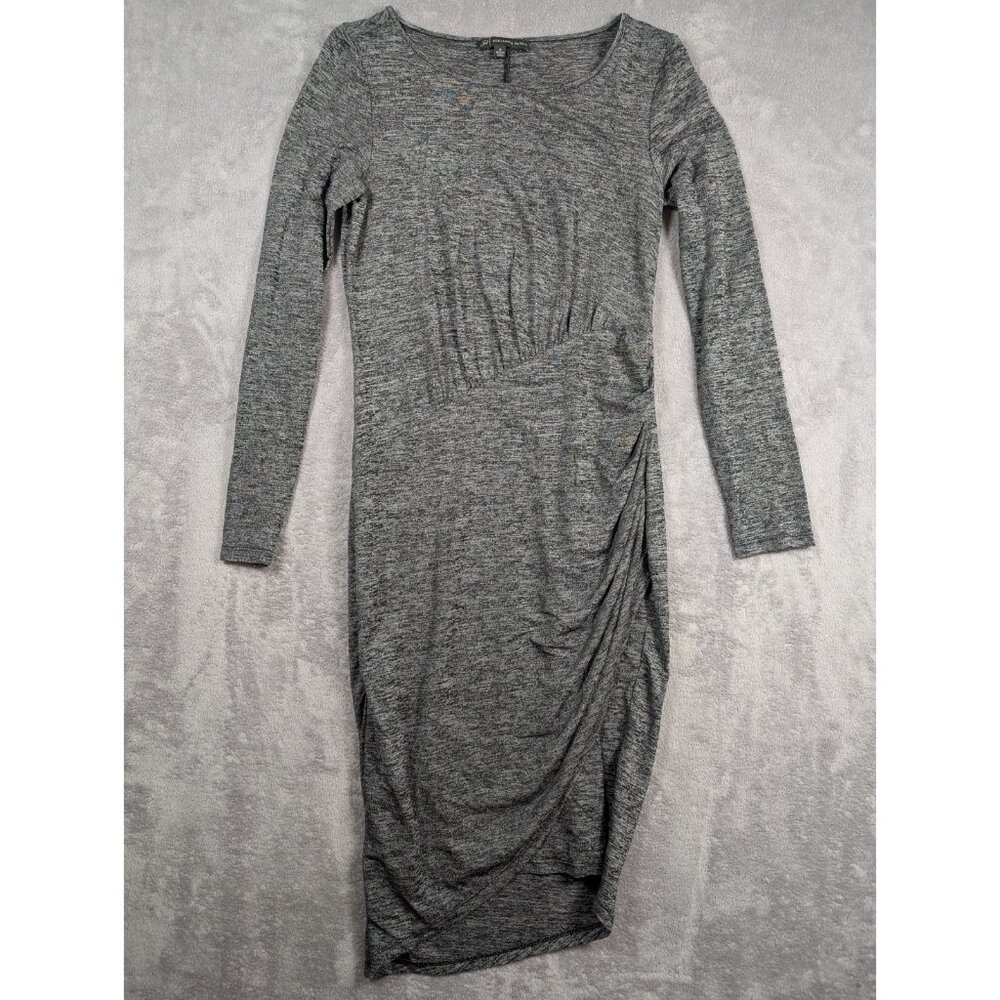 Adrianna Papell Dress Small Midi Heathered Gray Wrapped Hem Ruched Asymmetrical